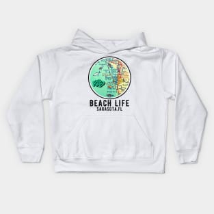 Sarasota Florida Beach Life coastal Living Vintage Map Vibe Kids Hoodie